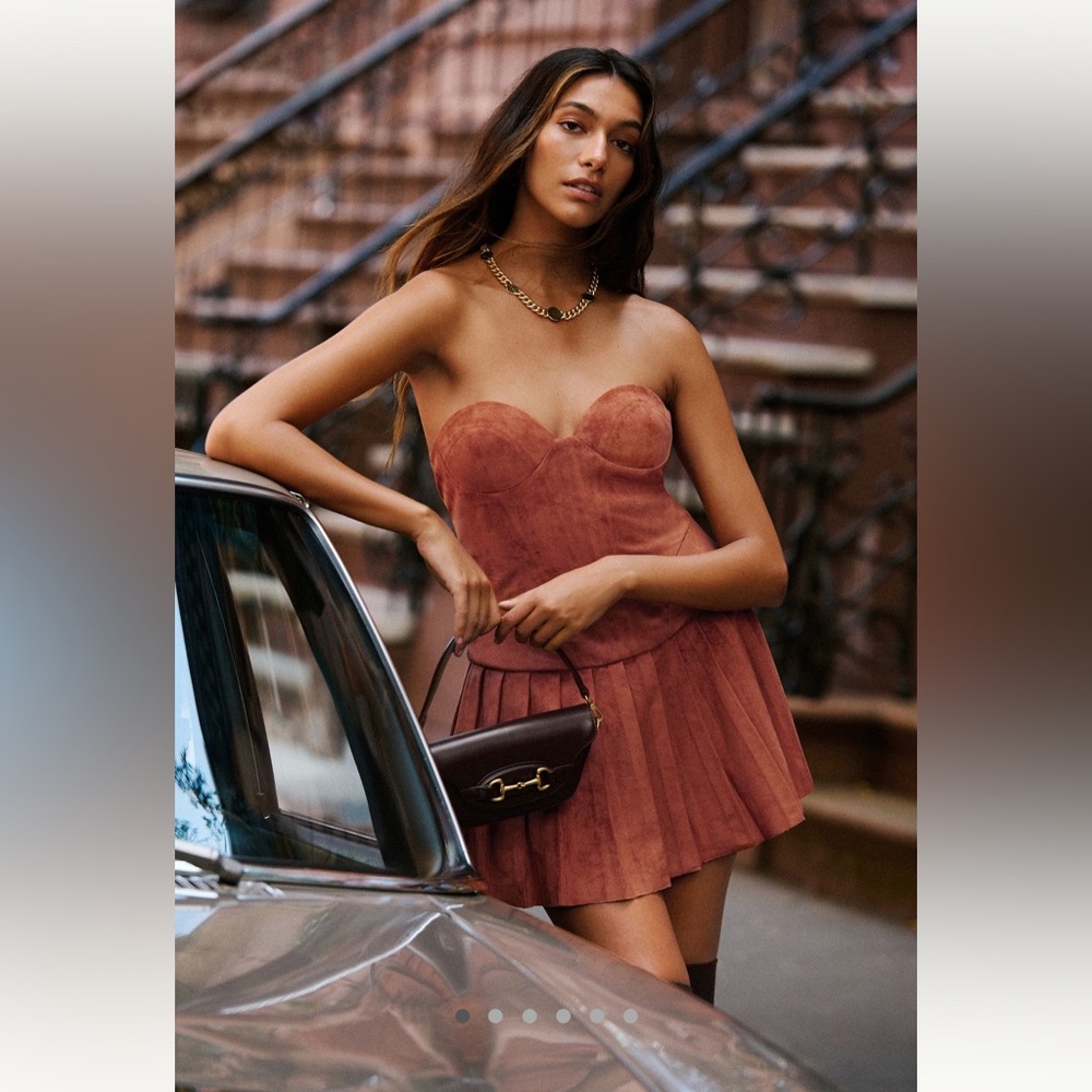 NWT Anthropologie Mare Mare Strapless Corset Pleated Mini Dress